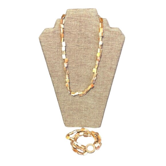 Abalone 18 inch Necklace and 9 inch Bracelet Silvertone Jewelry Set - Picture 1 of 6